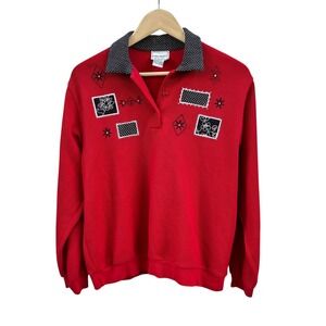VTG 90's Napa‎ Valley Red Shirt Embroidered Polka Dot Collar Petite Med